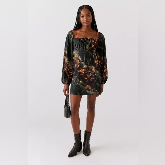 UO Vivienne Printed Long Sleeve Mini Dress, Green, Multiple Sizes, NWT - Picture 3 of 13